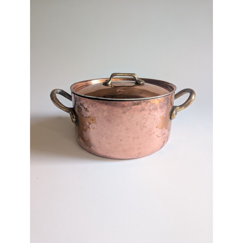 Vintage Dae Woo Copper Lidded Double Handled Pot 6.5" Diameter